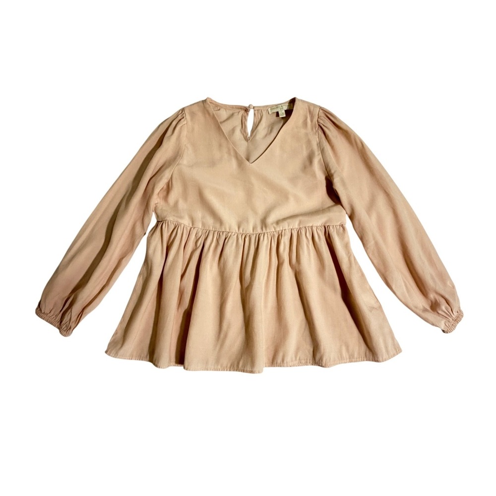 Chelsea Violet Girls Peach‎ Babydoll Peasant Blouse Size S 7 8 Long Sleeve